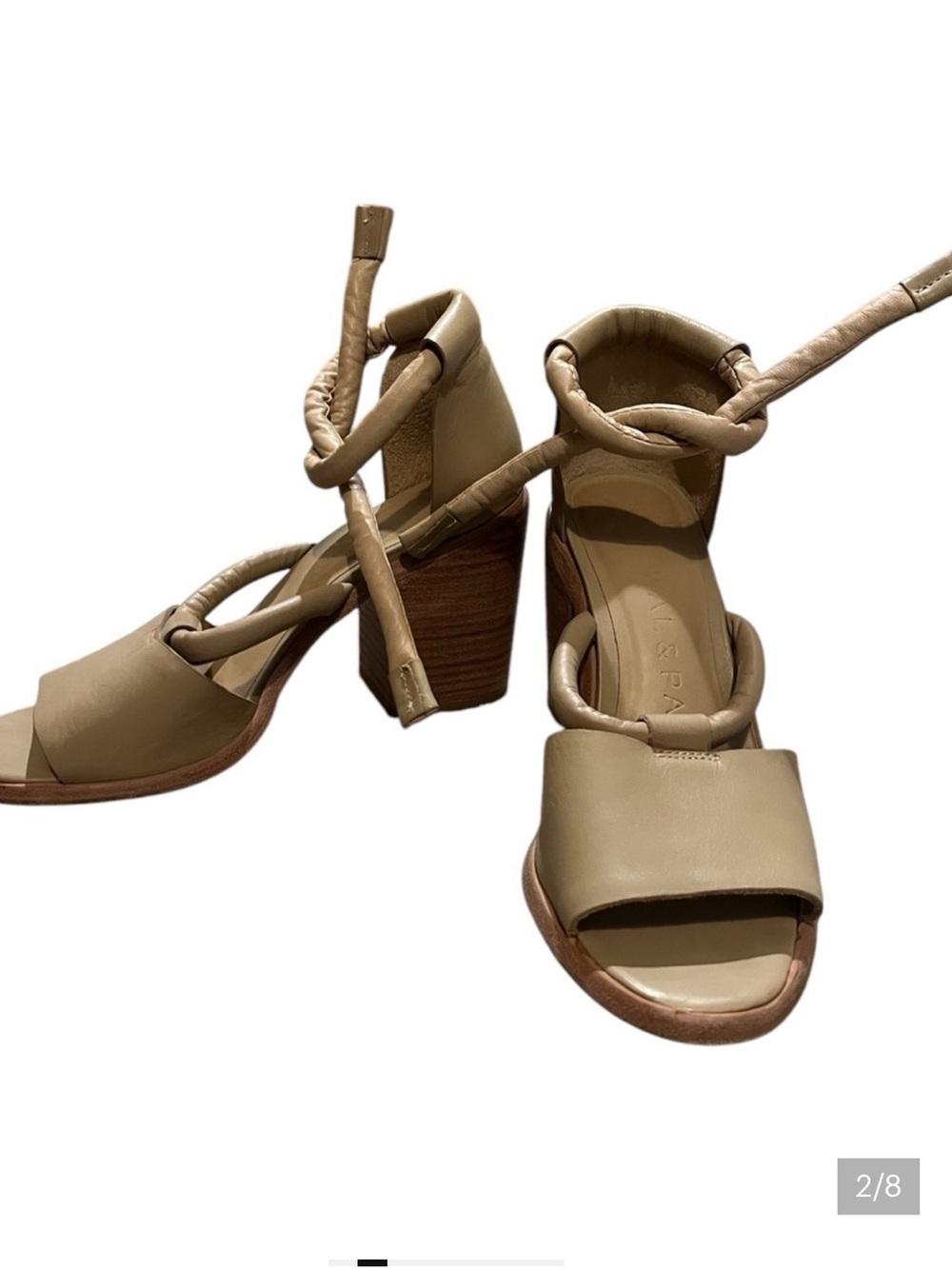 Wal & Pai Alespa Neutral Tan Leather Block-Heel Sandals with Wrap Straps